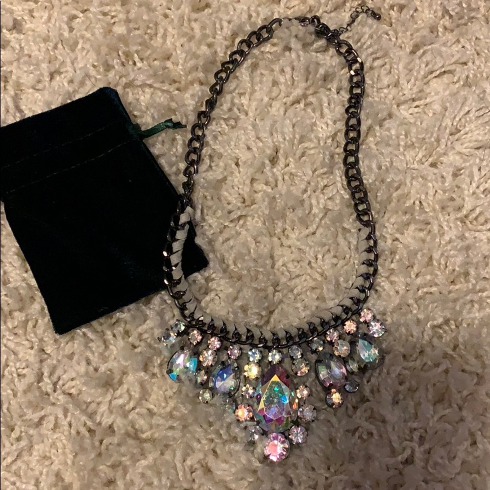 Chunky Jewel Necklace with leather detail.